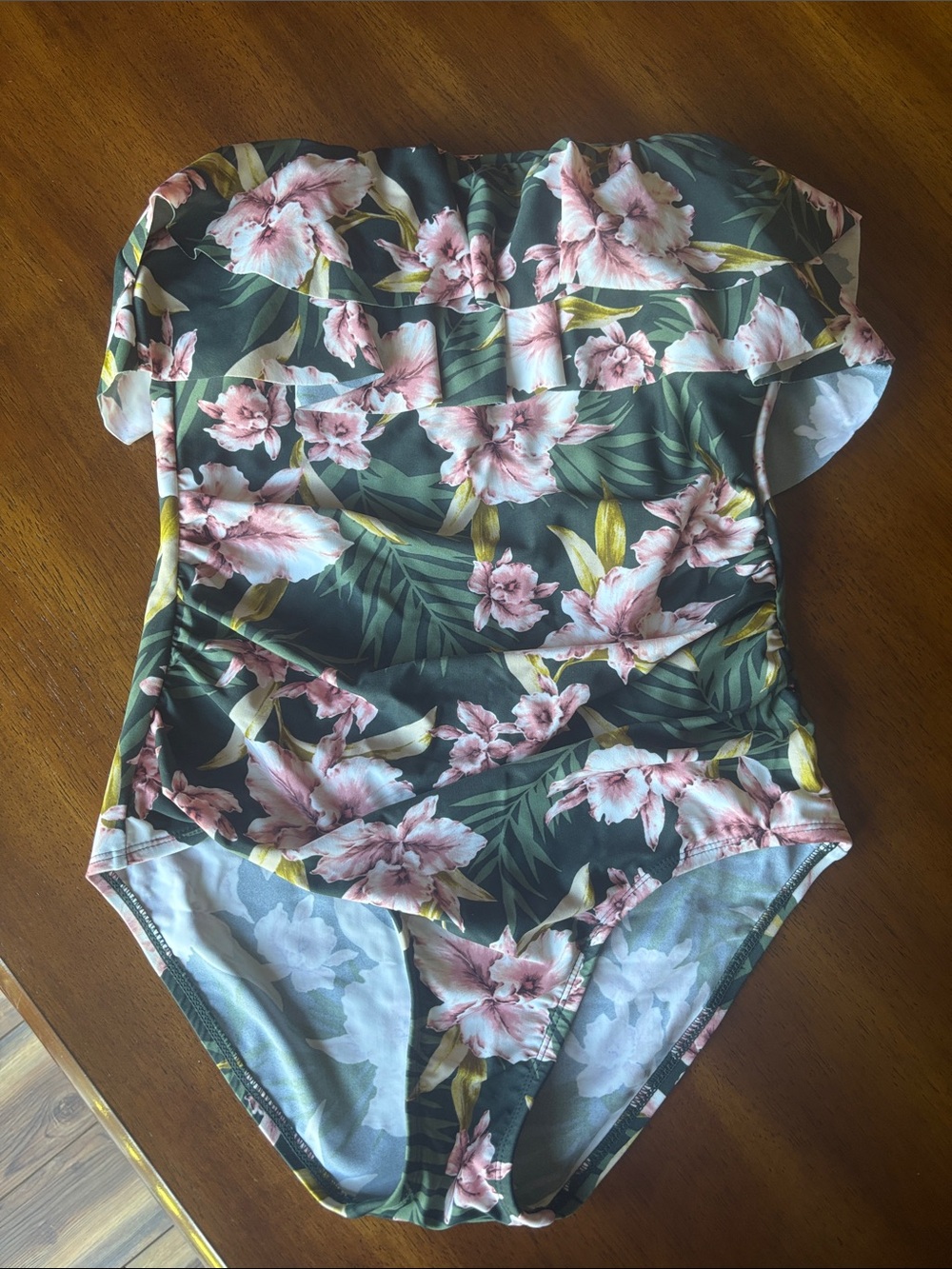 Kona Sol Olive Green Floral One-Piece Swimsuit